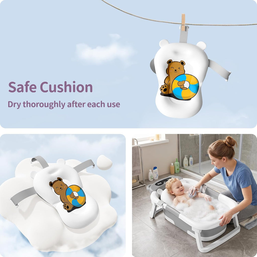 Collapsible Baby Bathtub for Newborn to Toddler (0-18 Months) - Foldable Baby Bath Tub with Soft Towel, Newborn