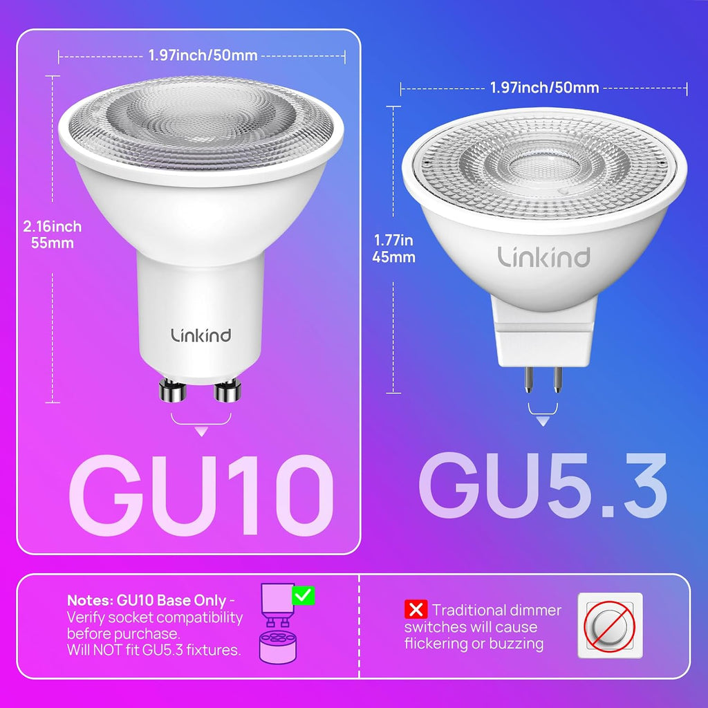 Matter GU10 Smart Light Bulbs, MR16 GU10 LED Bulbs, 4Pack