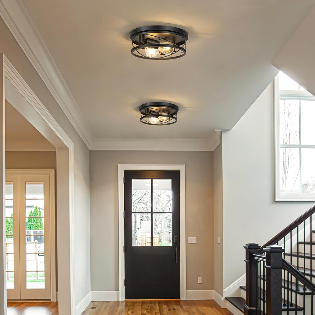 Farmhouse Lights, Black Industrial Flush Mount Ceiling Light