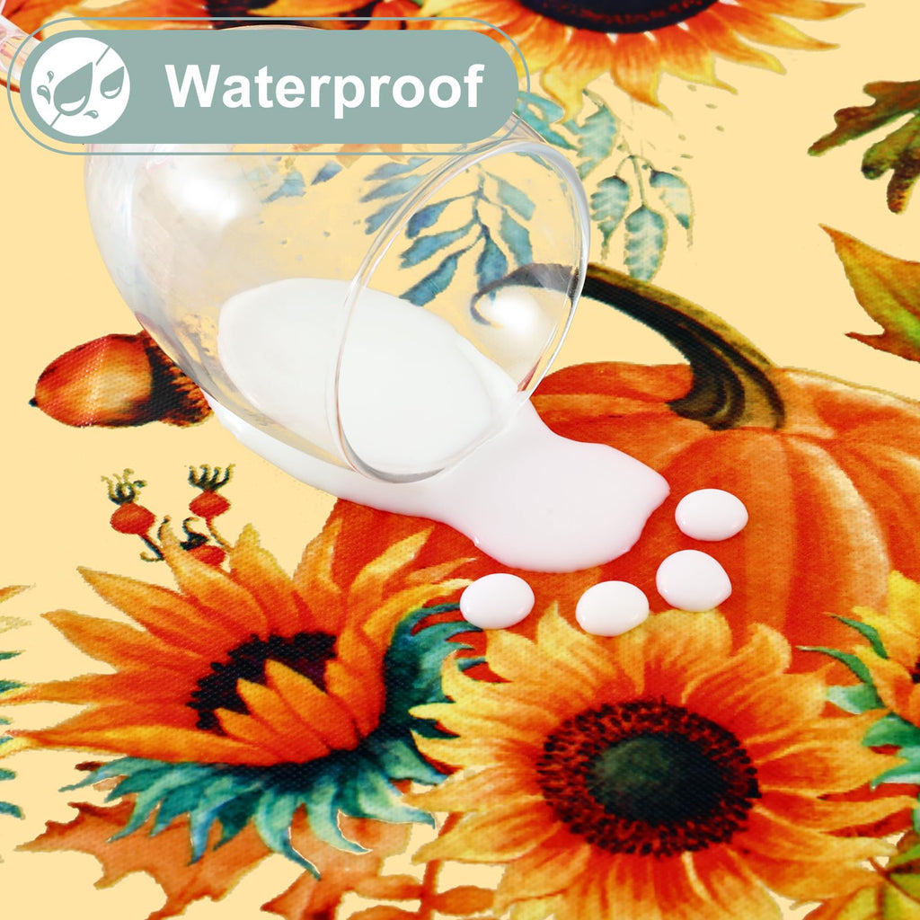 Rectangle Waterproof Vinyl Table Cloth, Wipeable Tablecloth with Flannel Backing, Plastic Table Cover for Fall