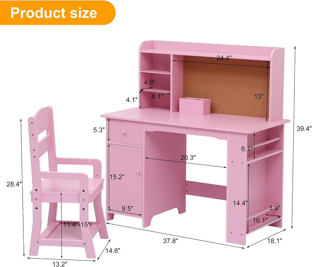 Kids Desk, Study Desk and Chair Set for Boys and Girls