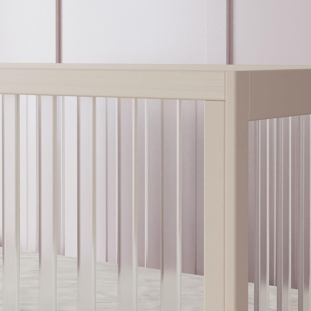 Harlow Acrylic 3-in-1 Convertible Crib with Toddler Bed Conversion Kit in Washed Natural with Acrylic Slats