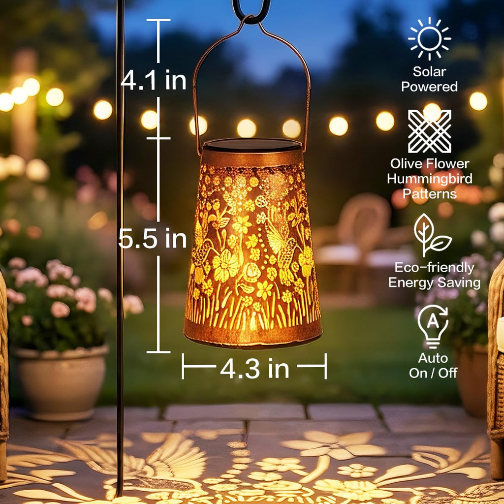 Hummingbird Solar Lanterns, Hanging Garden Lights, 4 Pack, Copper