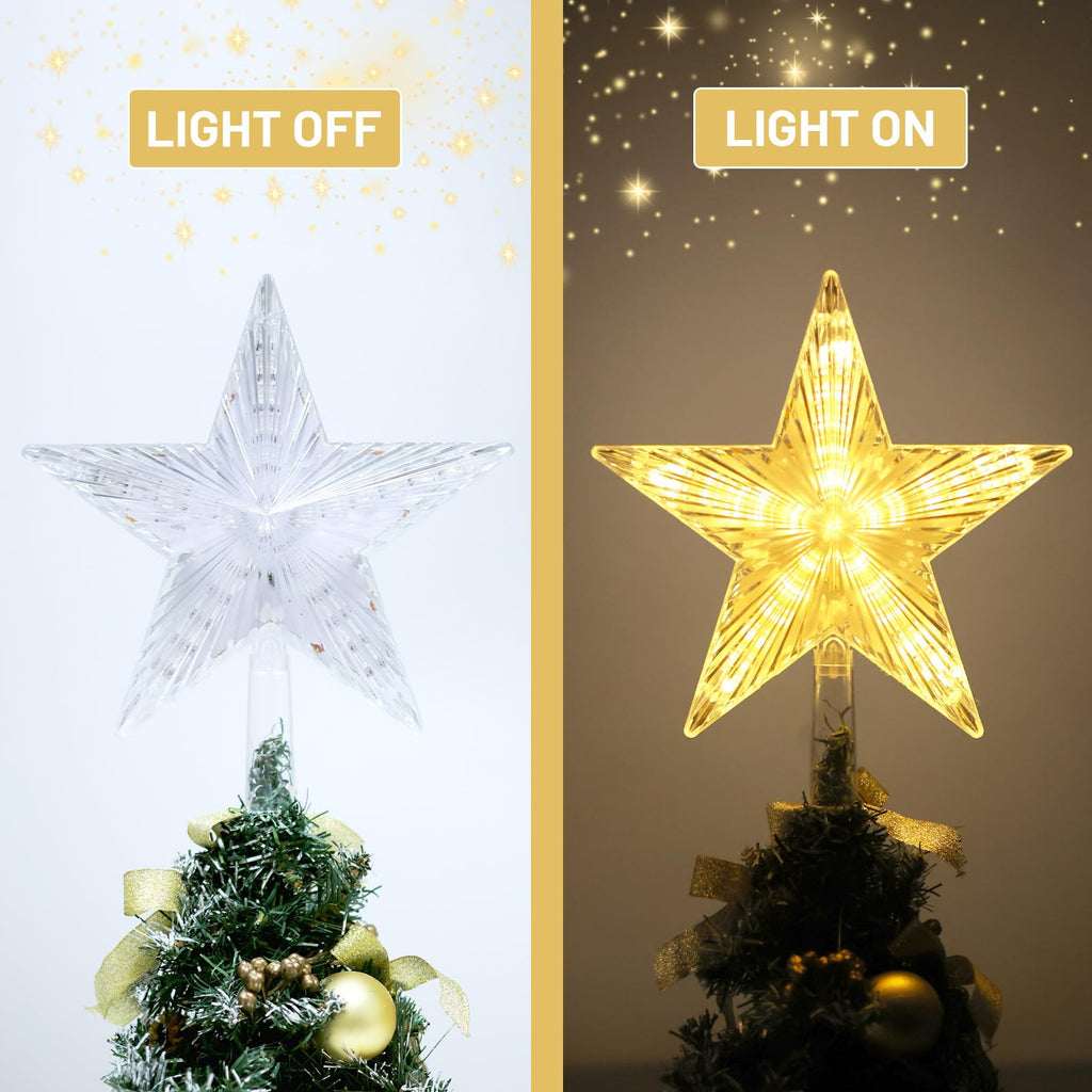 Christmas Tree Topper Star Warm White Light, Star Tree Topper for Christmas Tree Decoration Xmas Tree Topper with 30