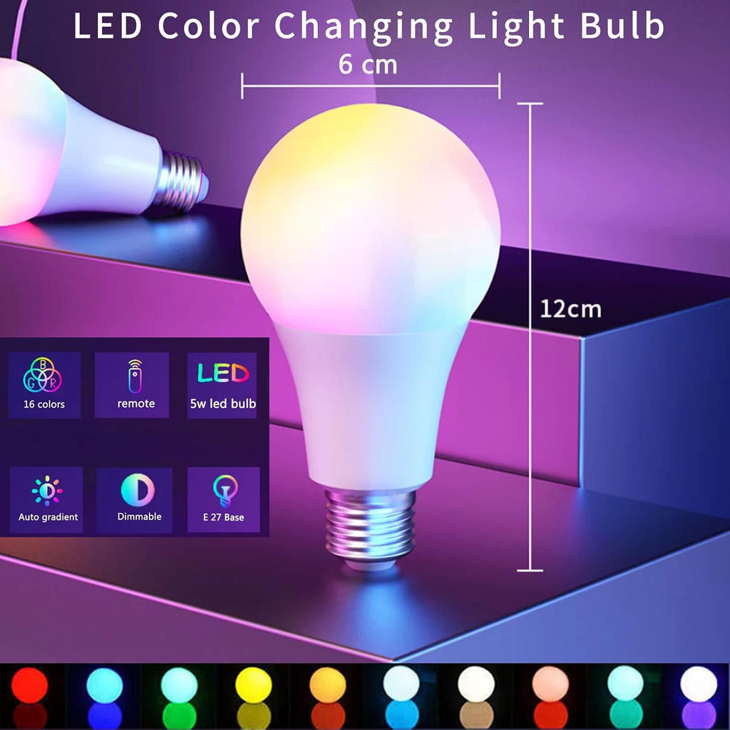 Color Changing Light Bulbs, 5W A19 RGB LED Light Bulbs with Remote Control & Memory Function - 16 Colors, 6500K