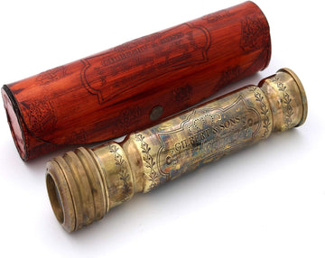 Handmade Brass Kaleidoscope with Leather Case, Vintage Antique Finish Nautical Kaleidoscope, 3D Mirror Lens Optical