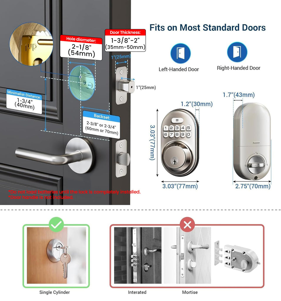 RZ-A Electronic Keypad Deadbolt Door Lock, Satin Nickel