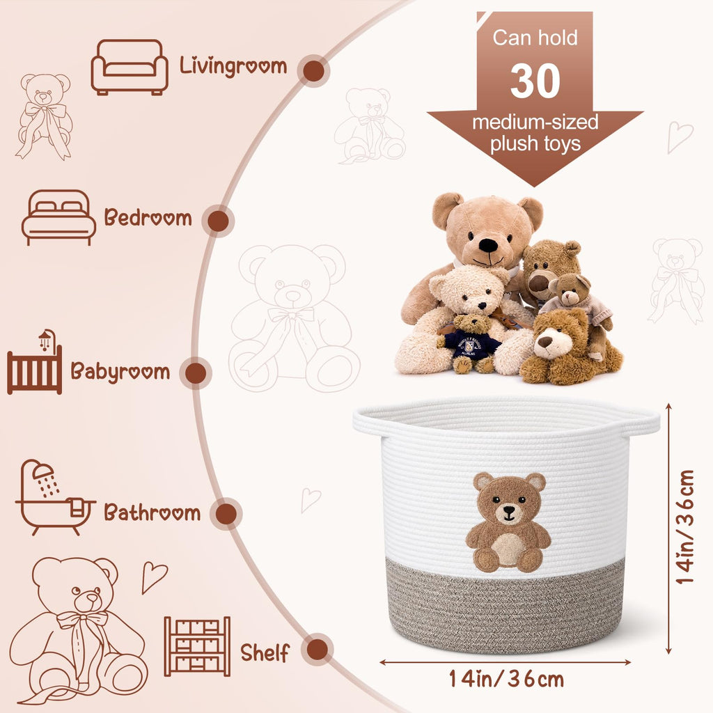 Teddy Bear Laundry Basket, Baby Toy Basket , 14"x14"