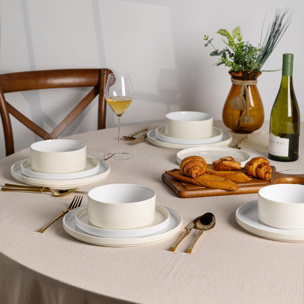 Stoneware Dinnerware Sets for 4,12Pcs Plates and Bowls Set