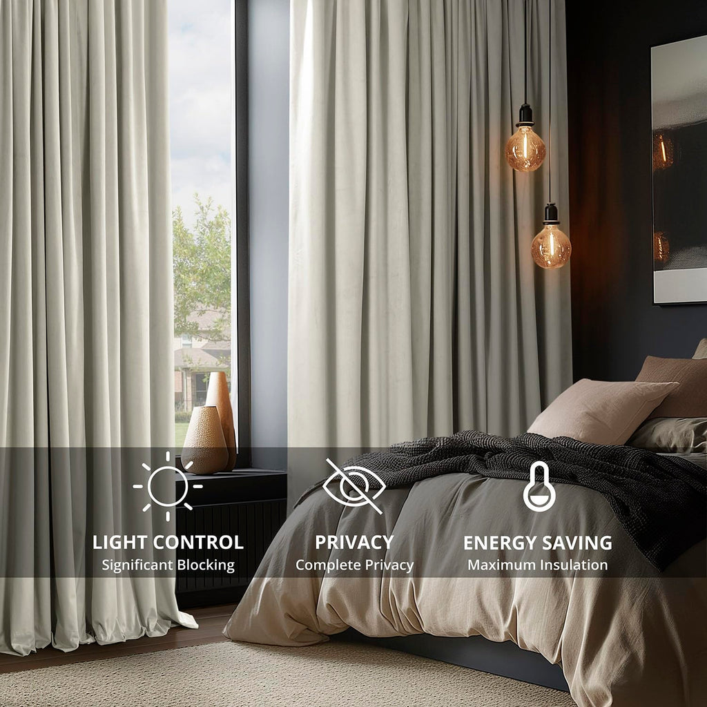 Signature Velvet Thermal Blackout Curtains 96 Inch Long (1 Panel) Rod Pocket Insulated Blackout Curtains Window
