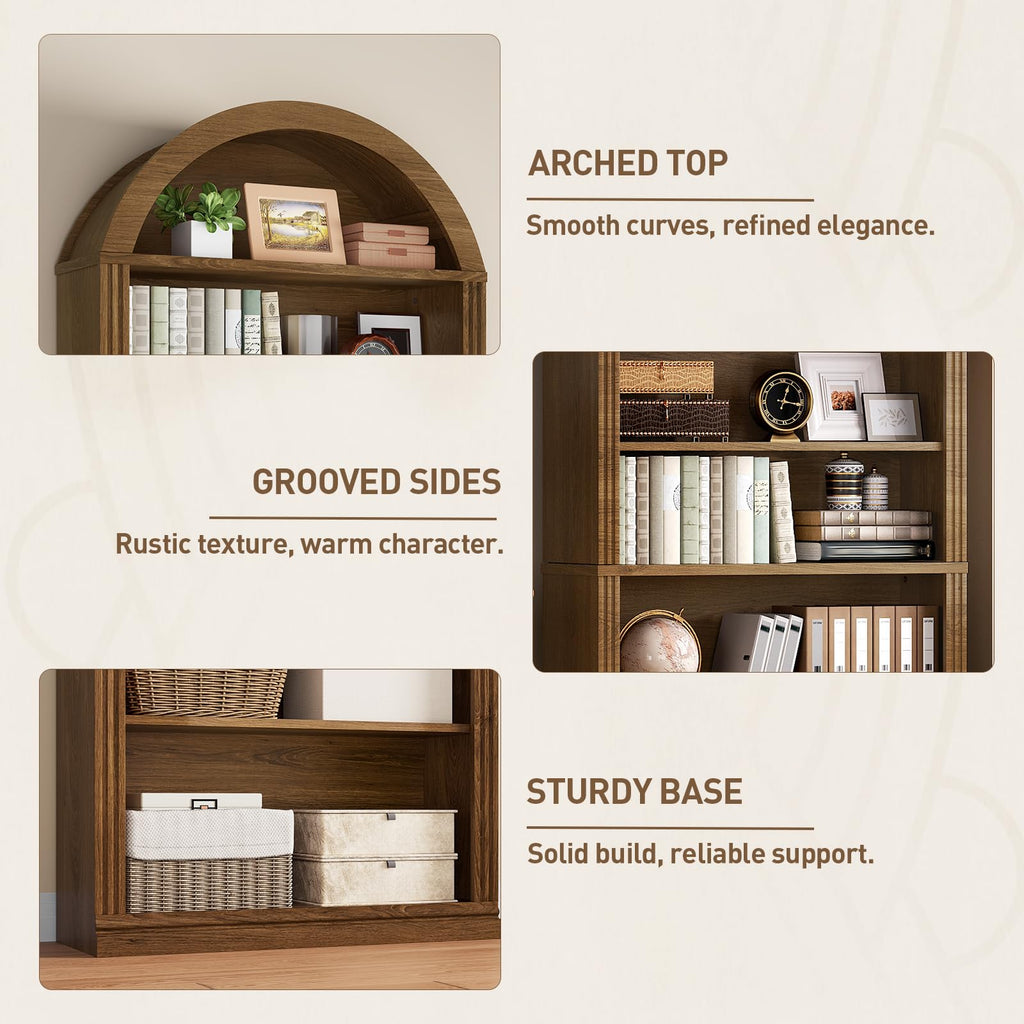 Arched Bookshelf, 75.8" Tall Arch Bookcase with Storage