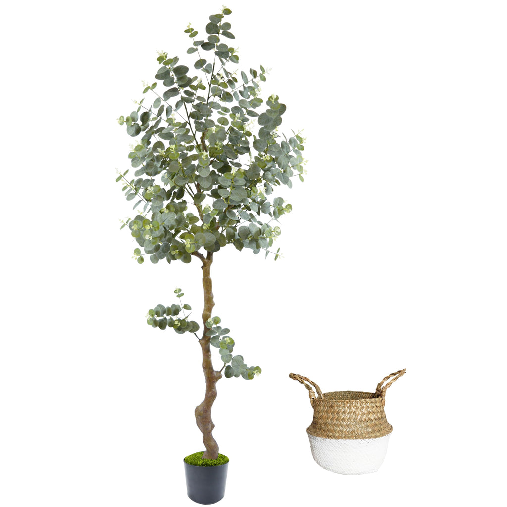 6ft Artificial Eucalyptus Tree Fake Plant with Woven Basket