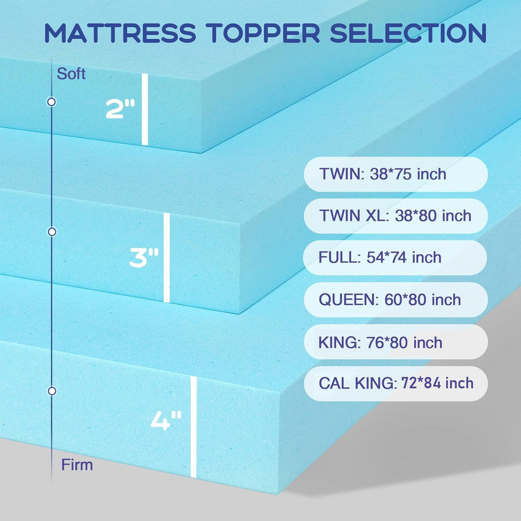 Queen Mattress Topper 3 Inch Cooling Gel Memory Foam, CertiPUR-US Certified Topper & Pad for Back Pain Relief, Soft