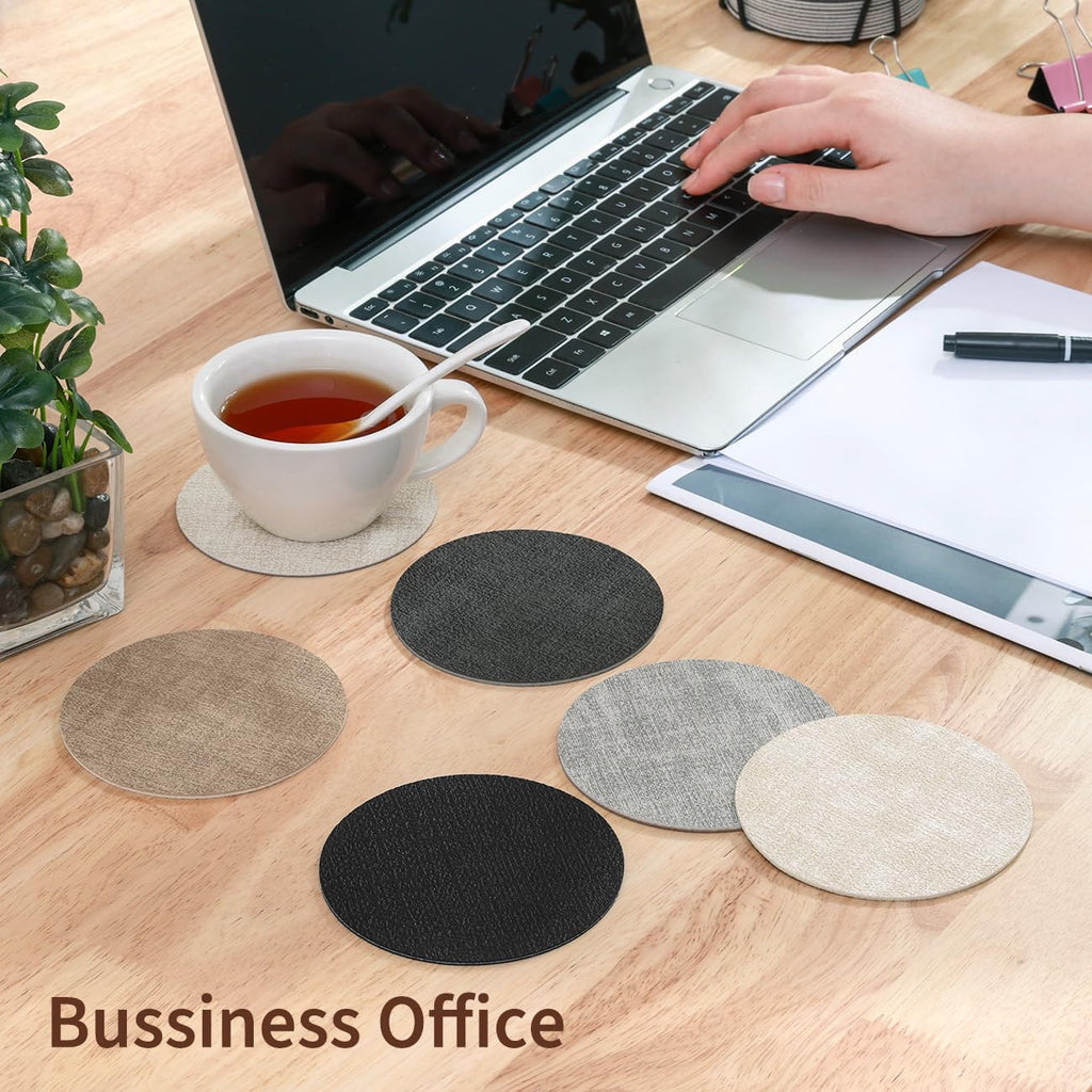 Faux Leather Drink Coasters with Holder, Dual Sided Sets of 12 - Set of 12