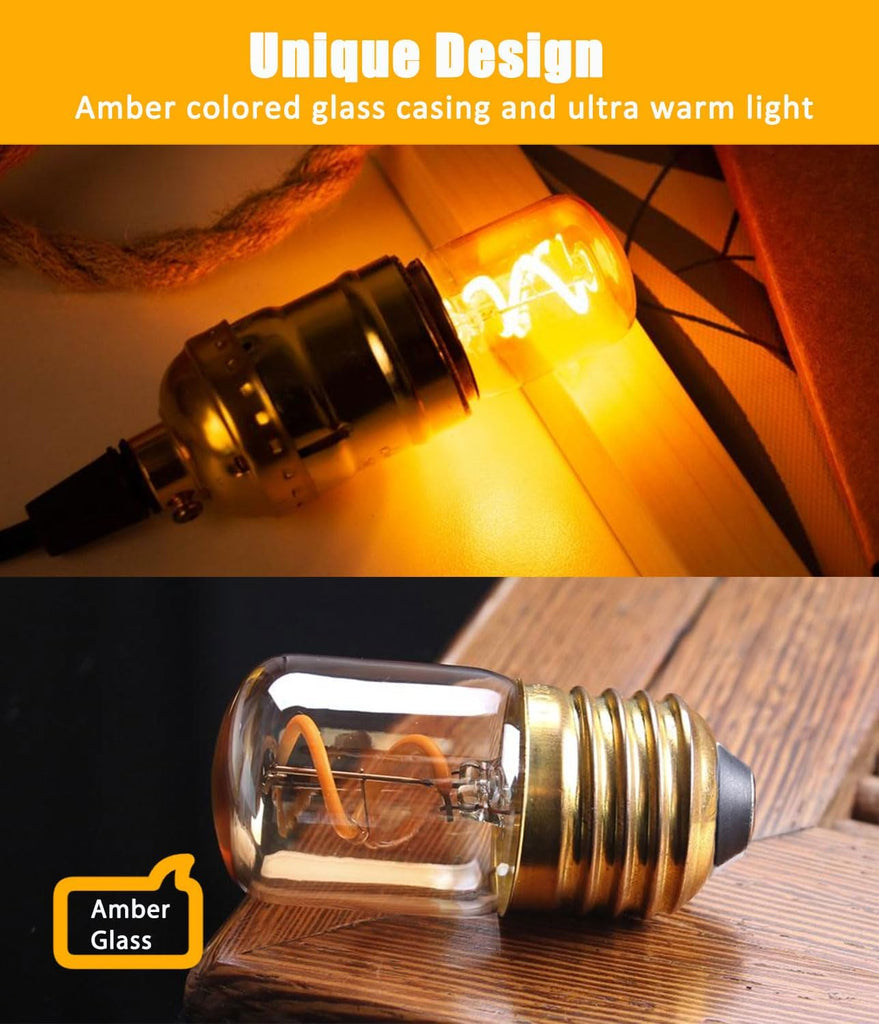 3 Pack Vintage E26 LED Bulb 1.5W, T28 Amber Night Light Bulbs