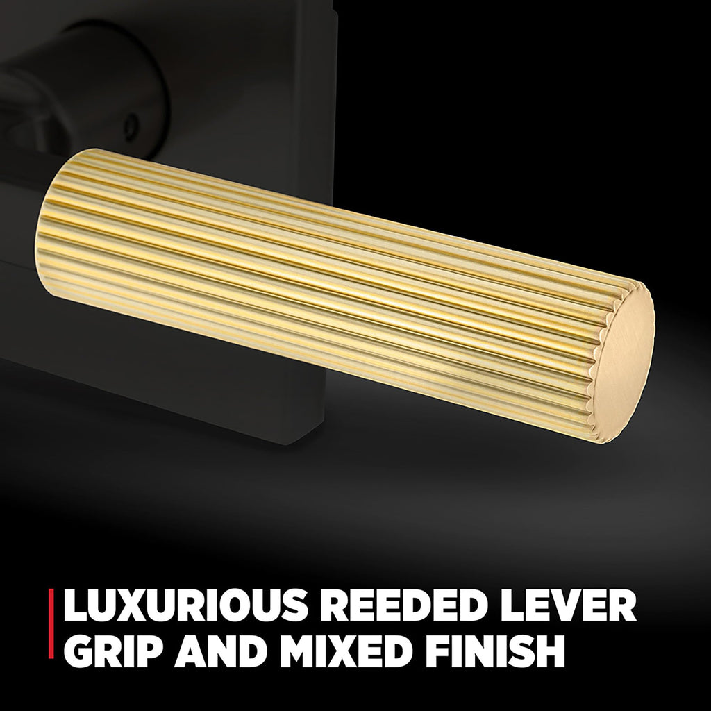 Mirada Reeded Interior Privacy Door Handle with Lock, Handle , Matte Black Satin Brass, Reversible Keyless Push