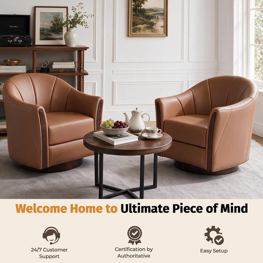 360° Swivel Accent Chair, Faux Leather Swivel Barrel Chairs
