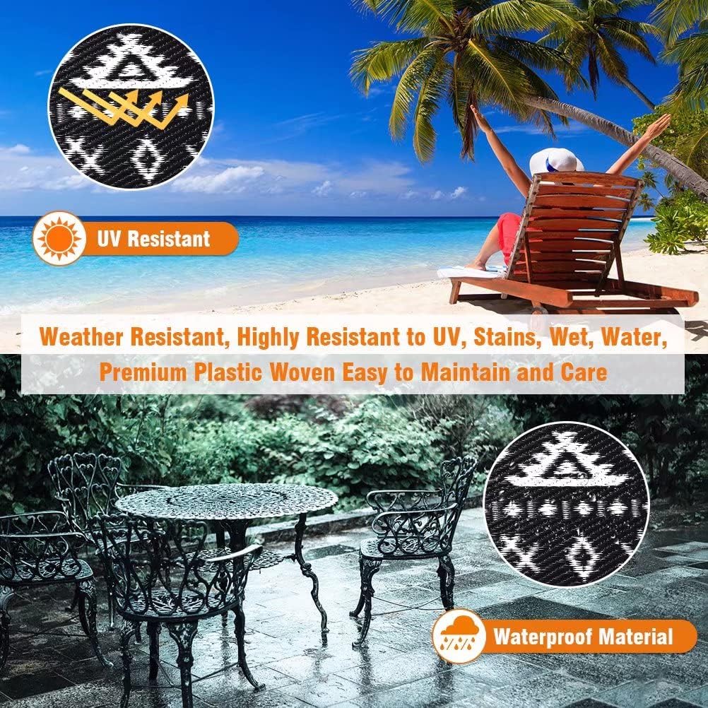 Outdoor Rugs 9'x12' s Clearance Waterproof Black&White 02#