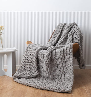 Chunky Knit Blanket Soft Chenille Yarn Knitted Throw Blanket 50"X60" Handmade Cable Warm Thick Giant Blanket for