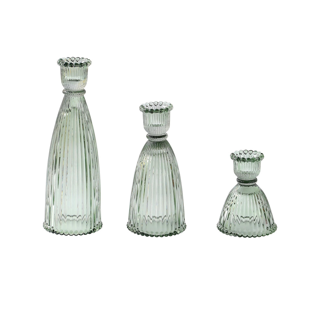 Vertical Stripe Candlestick Holders Set of 3, Premium Glass Candle Holders for Candlesticks and Taper Candles