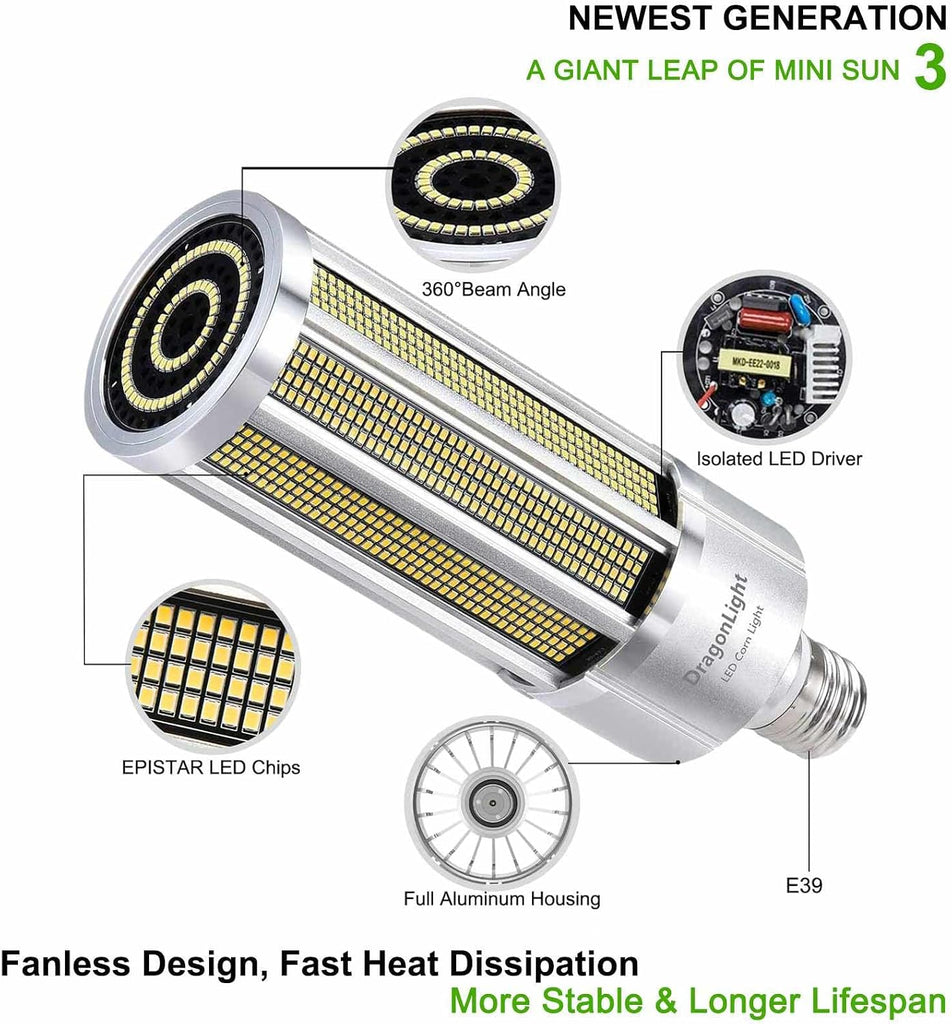 240W Studio Grade Corn LED Light Bulb Fanless (1200 Watt Metal Halide/HID/HPS Replacement) E39 Large Mogul Base LED