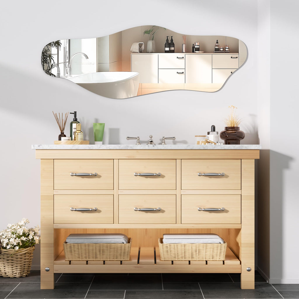 55"x20" Irregular Wall Mirror Frameless Asymmetrical Mirror for Wall