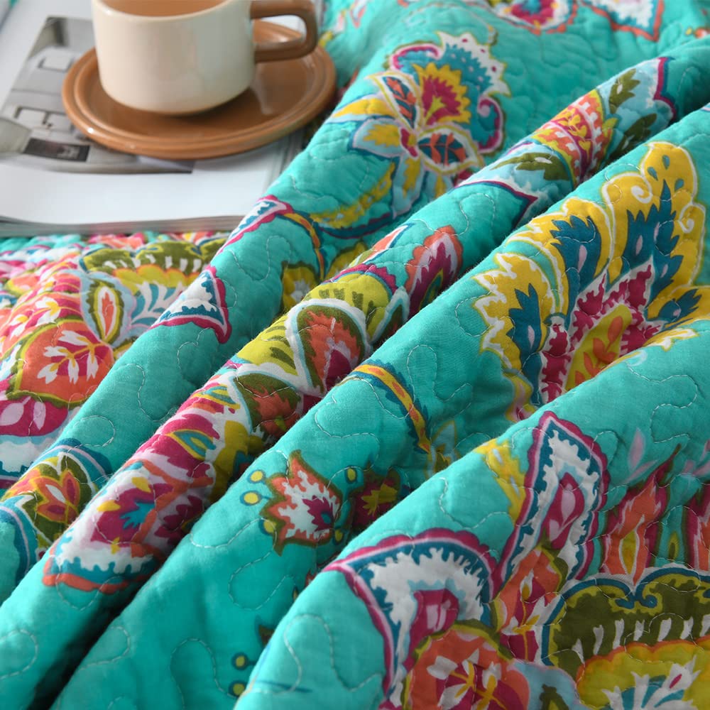 Cotton Bedspread Quilt Bedding Set King Size, 3 Pieces Soft Reversible Coverlet Lightweight Comforters, Vintage