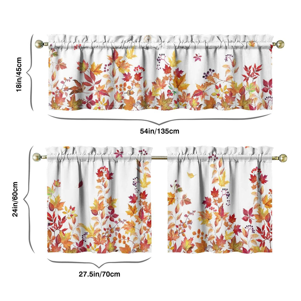 Fall Thanksgiving Kitchen Curtain Valance 3 Piece Set, Autumn Maple Leaf Berry Kitchen Decor, Thanksgiving Fall