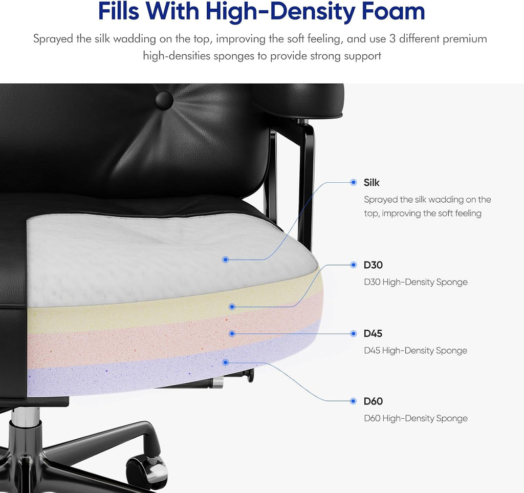 Home with Top Grain Leather, Padded Armrests, Mid-Back Upholstered Executive Leather Desk Chair, Aluminum Frame