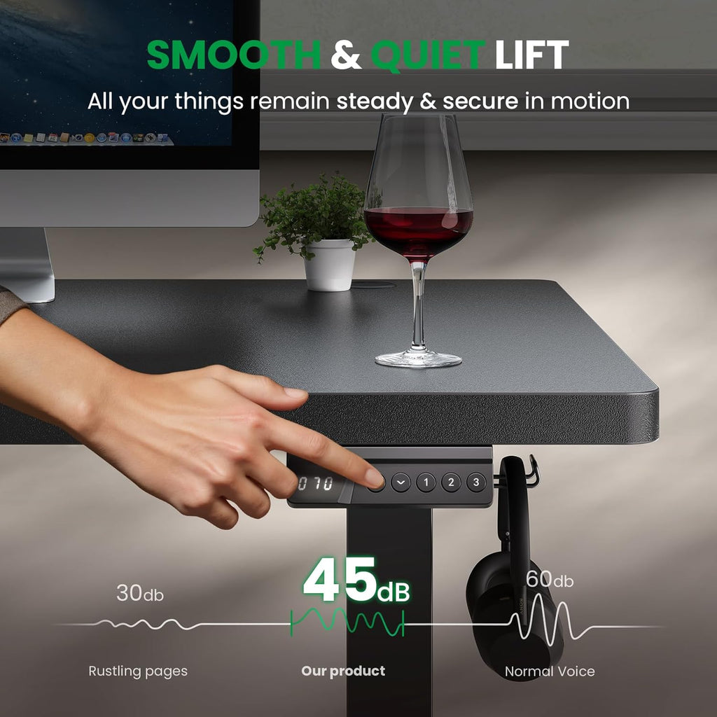 Black 60x28 in Electric Standing Desk, 1 Inch Thick Tabletop | Double Beam Frame, Holds 220lbs, Sit Stand, 3 Memory