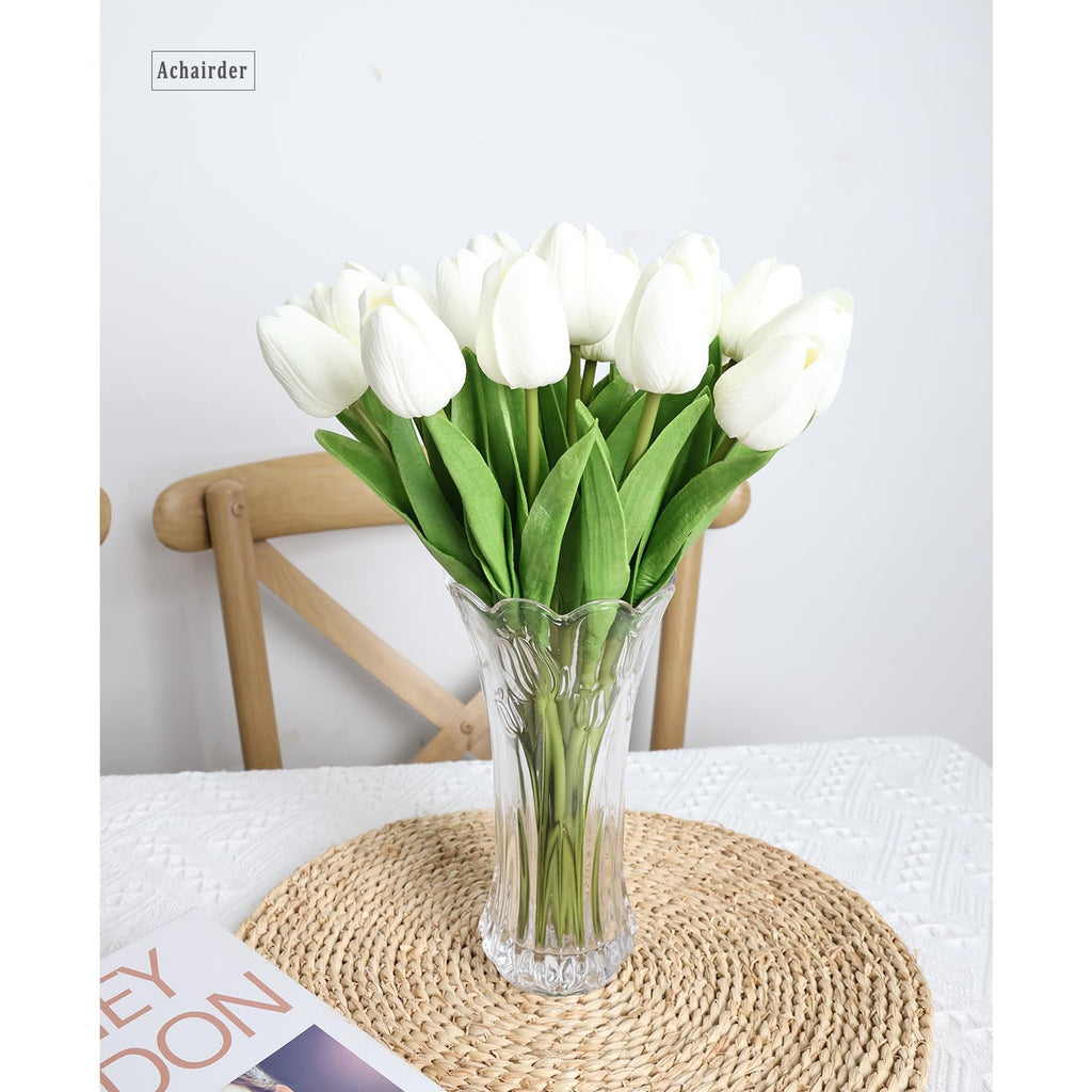 30pcs Tulips Artificial Flowers, Artificial Latex Real Touch Tulips Flowers Bouquet for Mother's Day Easter Wedding