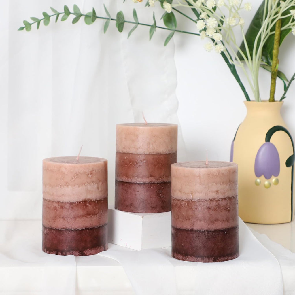 Coffee Pillar Candles, Aromatherapy Scented Candles, 35+ Hours Burn Long Lasting Tall 3x4 Inch Dripless - Set of 3
