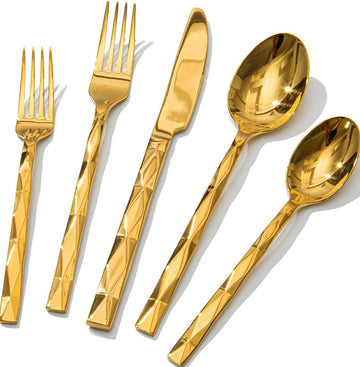 Gold Silverware Set, Luxury 40-Piece Flatware Set for 8, 18/10 Stainless Steel Cutlery Set with Diamond Cut Pattern