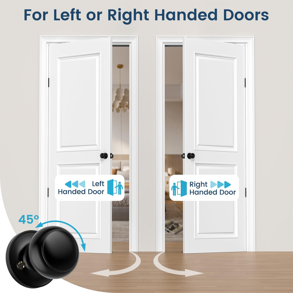 Passage Door Knobs, 5 Pack Matte Black Door Knobs, Hallway Closet Non-Locking Interior Doorknobs, Round Door Handles