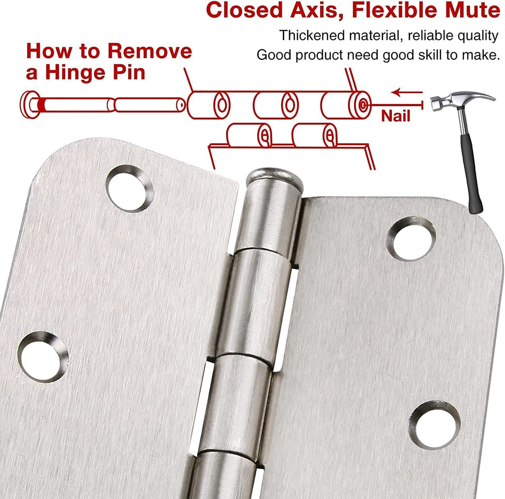 Brushed Nickel Door Hinges 3.5 Inch 30 Pack Interior with 5/8" Radius