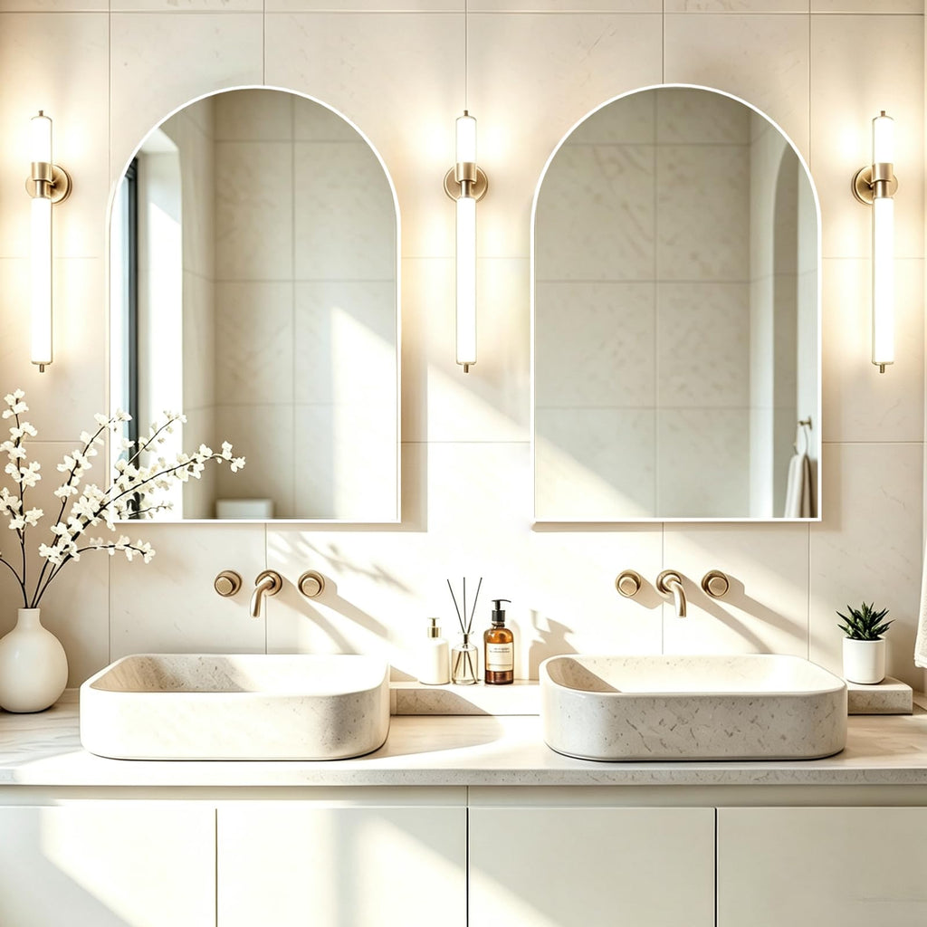 Wall Mounted Mirror, Arched Wall Mirror, 20"x30" Arch Bathroom Mirror with Metal Frame, 2 Pieces White Vanity Mirror