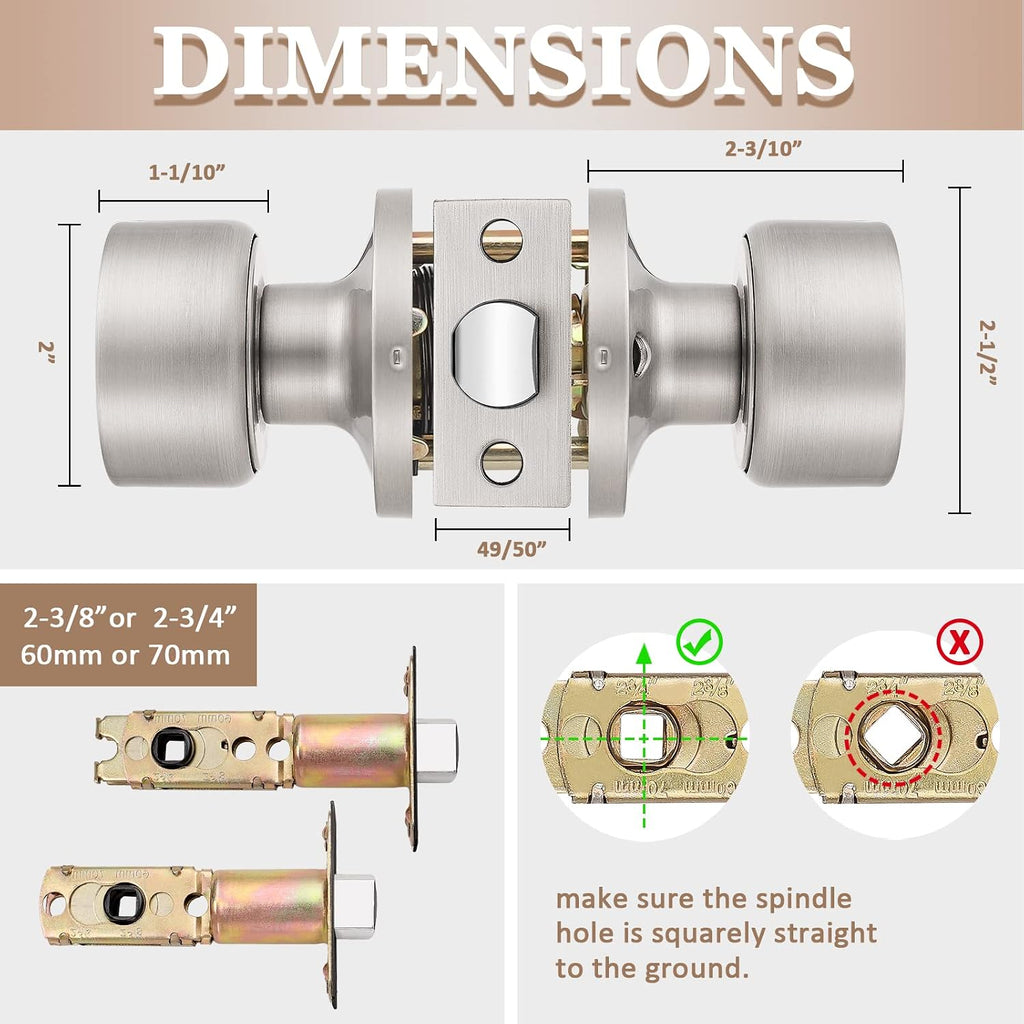 6 Pack Passage Door Knobs, Interior Keyless Knobs for Closet/Hall Non-Locking Door, Round Design Door Hardware in