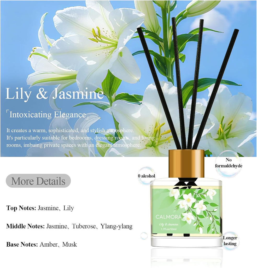 Reed Diffuser Gift, 50ml Home Fragrance Diffuser with 15 Reeds Sticks | Flameless Lily & - Set of 3