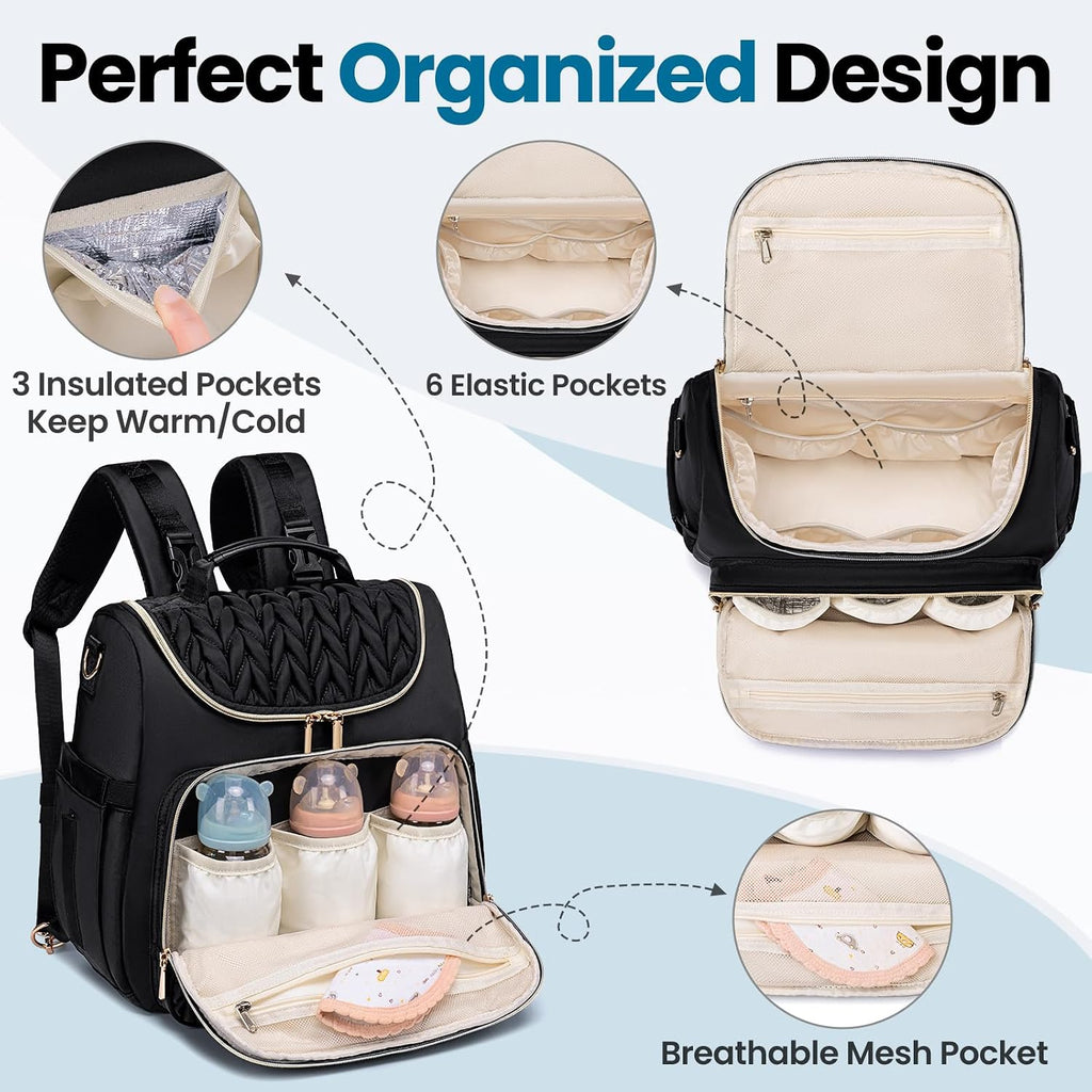 4 in 1 Convertible Diaper Bag Backpack,Waterproof Baby Diaper Bag with Changing Pad,Converts into Baby Tote