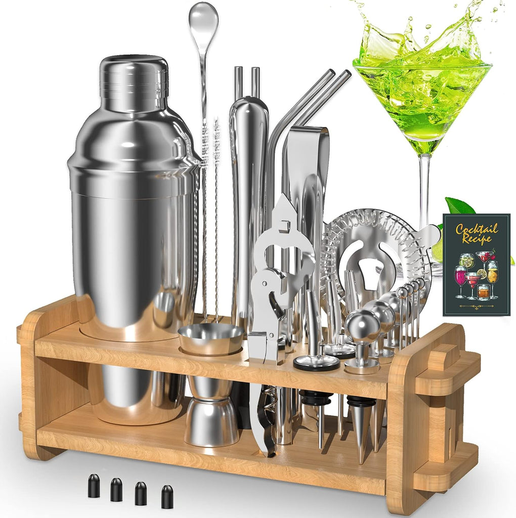 Mixology Bartender Kit with Stand, 25oz Bar Set Cocktail Shaker Set, Professional Bartending Kit Home Bar Tools - Set of 30