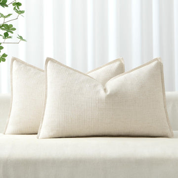 Thick Textured Lumbar Throw Pillow Covers 20x12 Inch Natural Beige