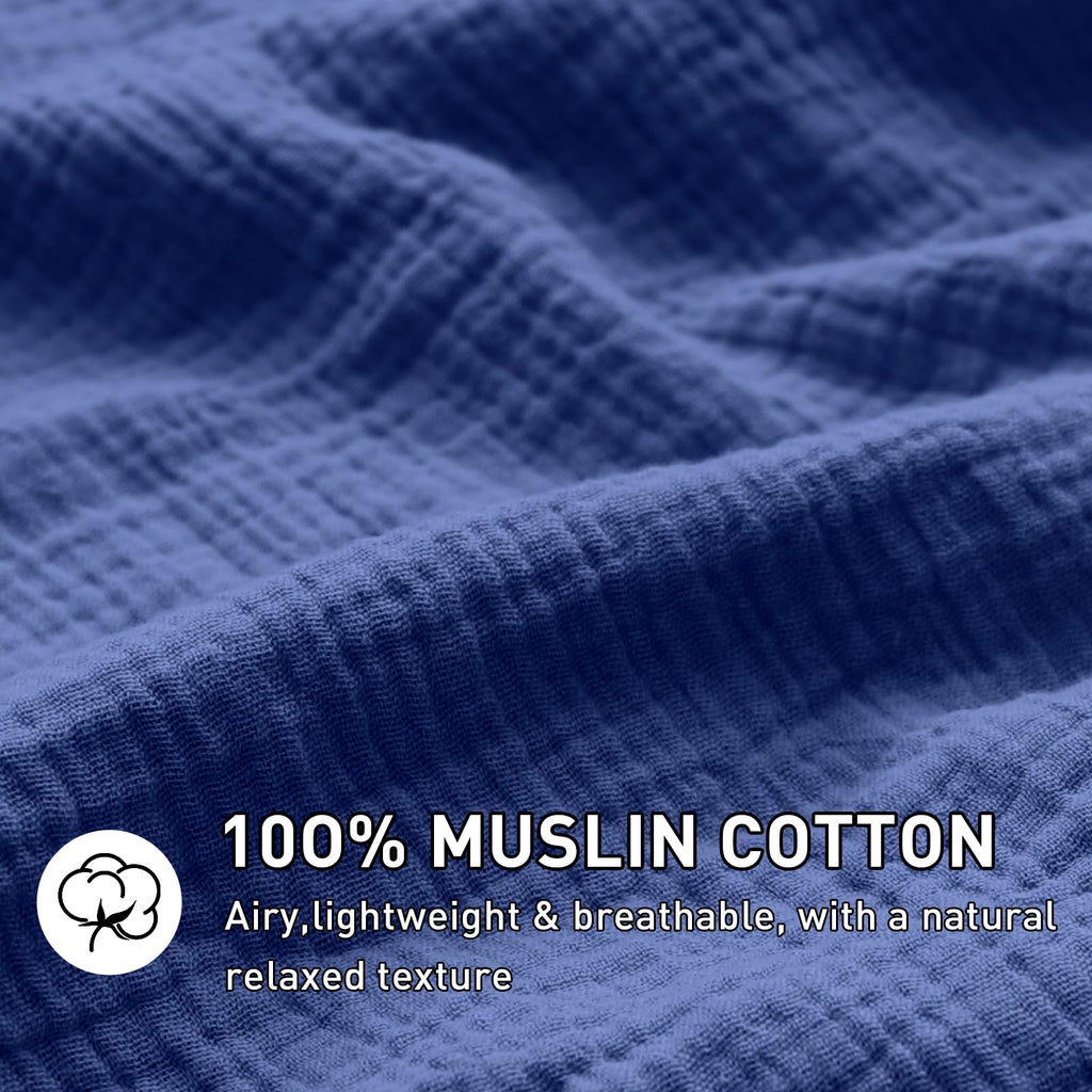 Muslin Cotton Duvet Cover Set Linen Like Navy