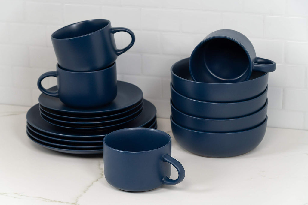 Wazee Matte Coupe Dinnerware Set, 16 pc, Midnight Blue