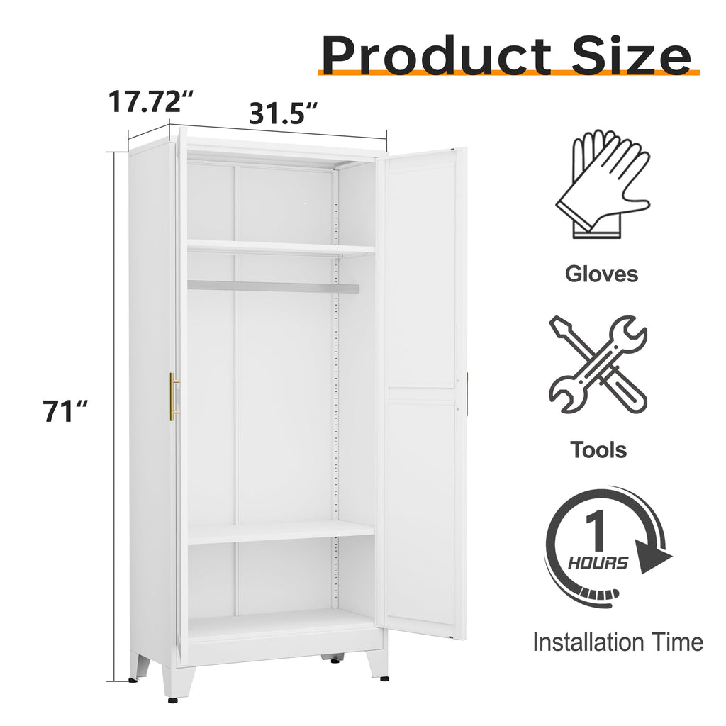 Metal Armoire Wardrobe Closet, 71" Black Clothing Storage Cabinet