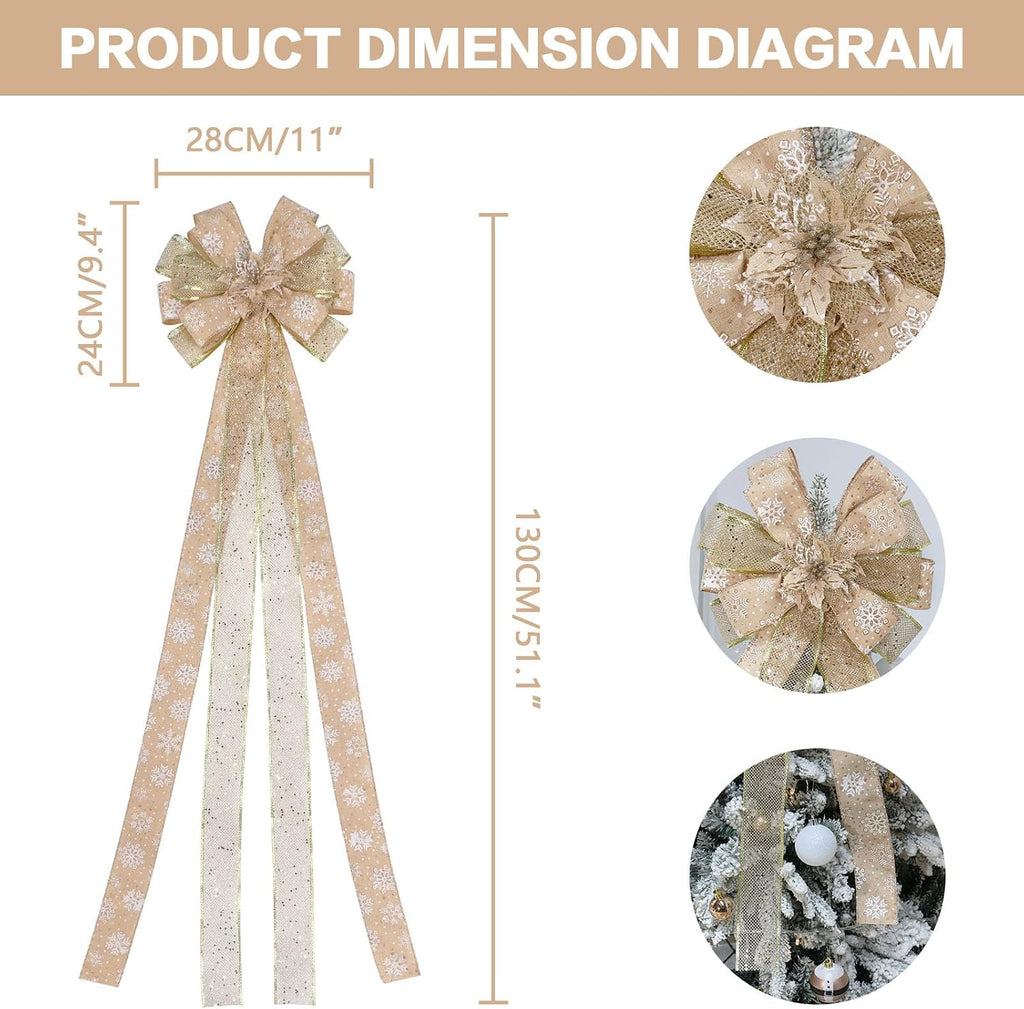 Gold Large Christmas Tree Bow Topper Decorations Indoor