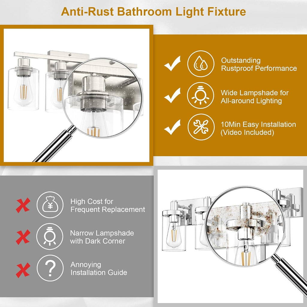 Bathroom Lighting Fixtures Over Mirror Brushed Nickel, 24Inches Vanity Lights , Modern 4-Light Wall Sconces E26 Base