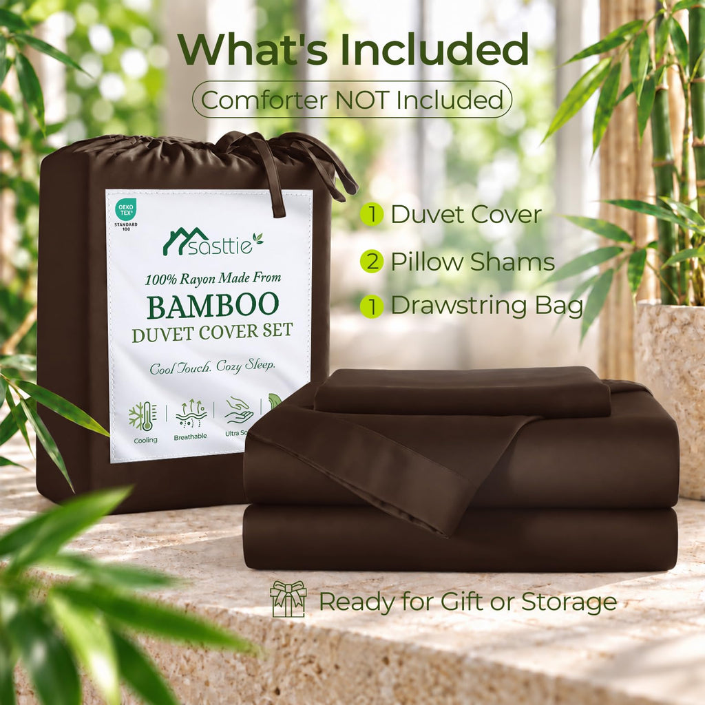 Duvet Cover Full Set, 100% Viscose Made from Bamboo, Brown