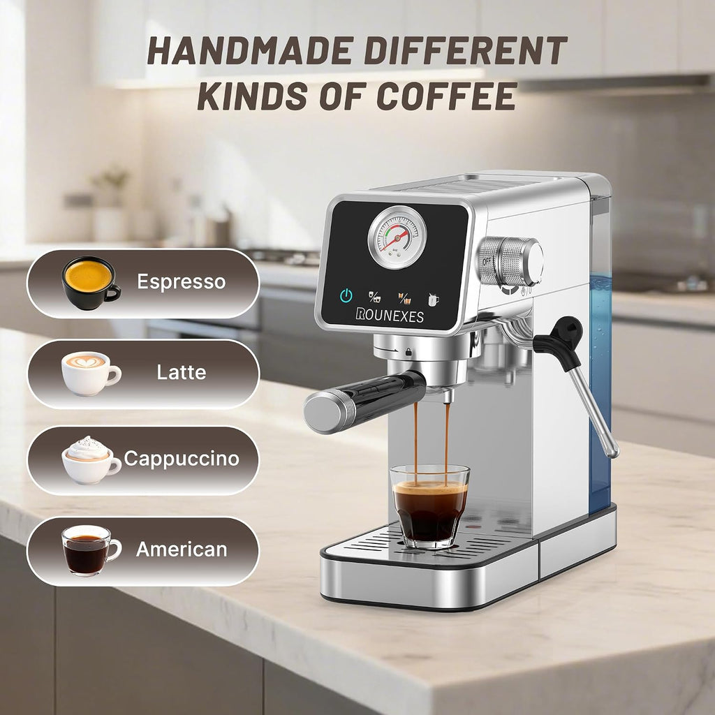 20 Bar Espresso Machine with Milk Frother, Semi-Automatic Espresso Machine with Pressure Gauge & Touchscreen, Compact