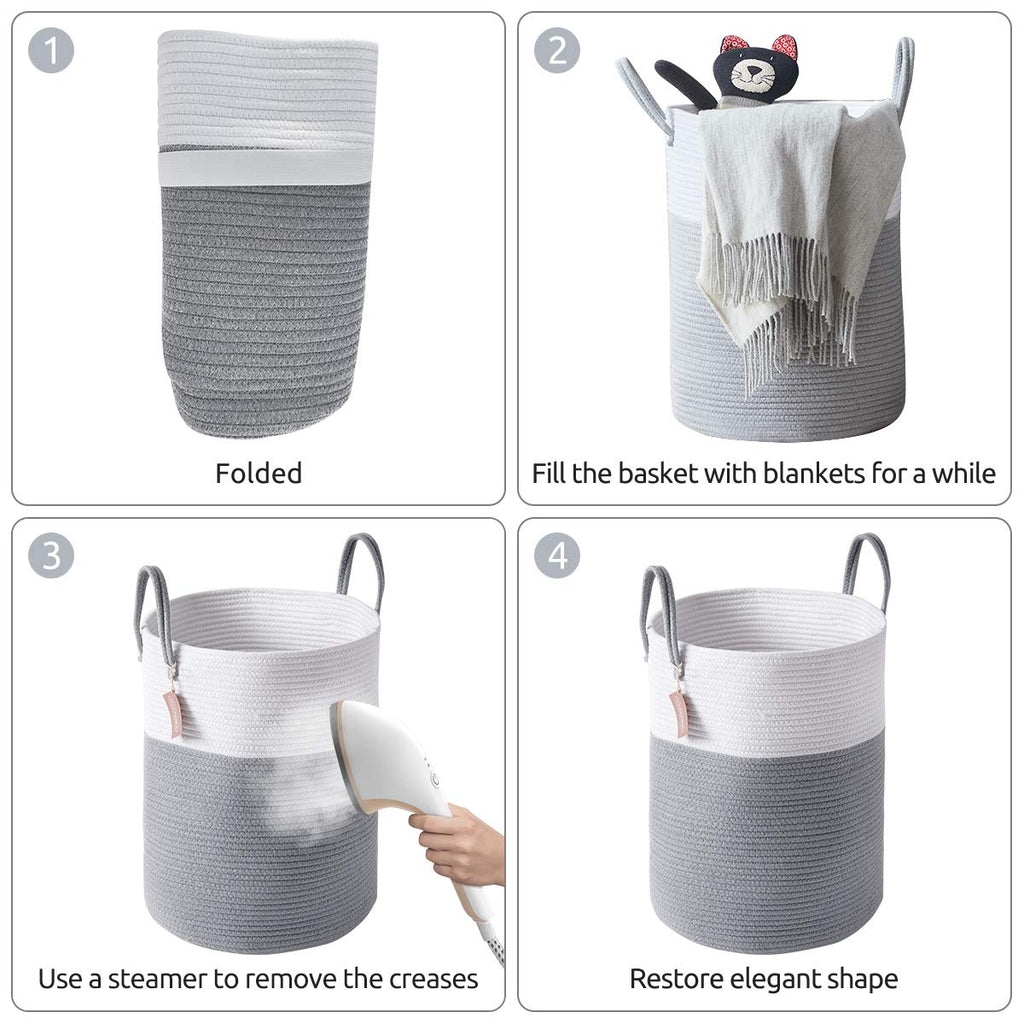 Cotton Laundry Hamper, 58L Tall Storage Basket-Grey