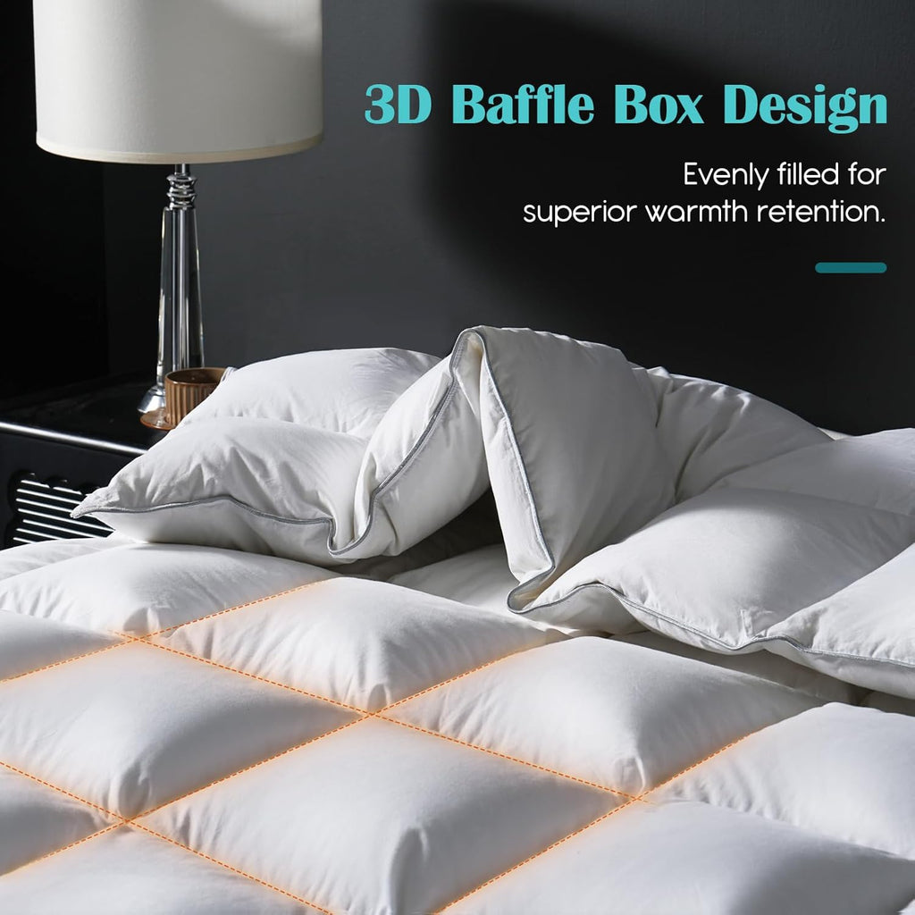 Goose Feather Down Fiber Comforter Queen, 100% Cotton Ultra Soft Fluffy Duvet Insert Queen